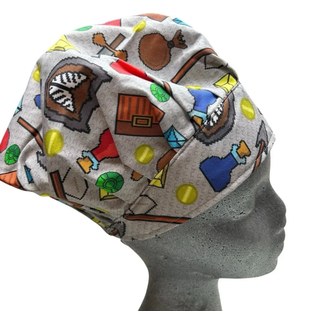 Scrub Cap Bouffant Style Elastic Back Vintage Gamer Pixel Handmade
